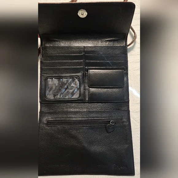 Brighton Pebbled black & Brown Croc Embossed Leather Travel Crossbody EUC - Picture 14 of 16